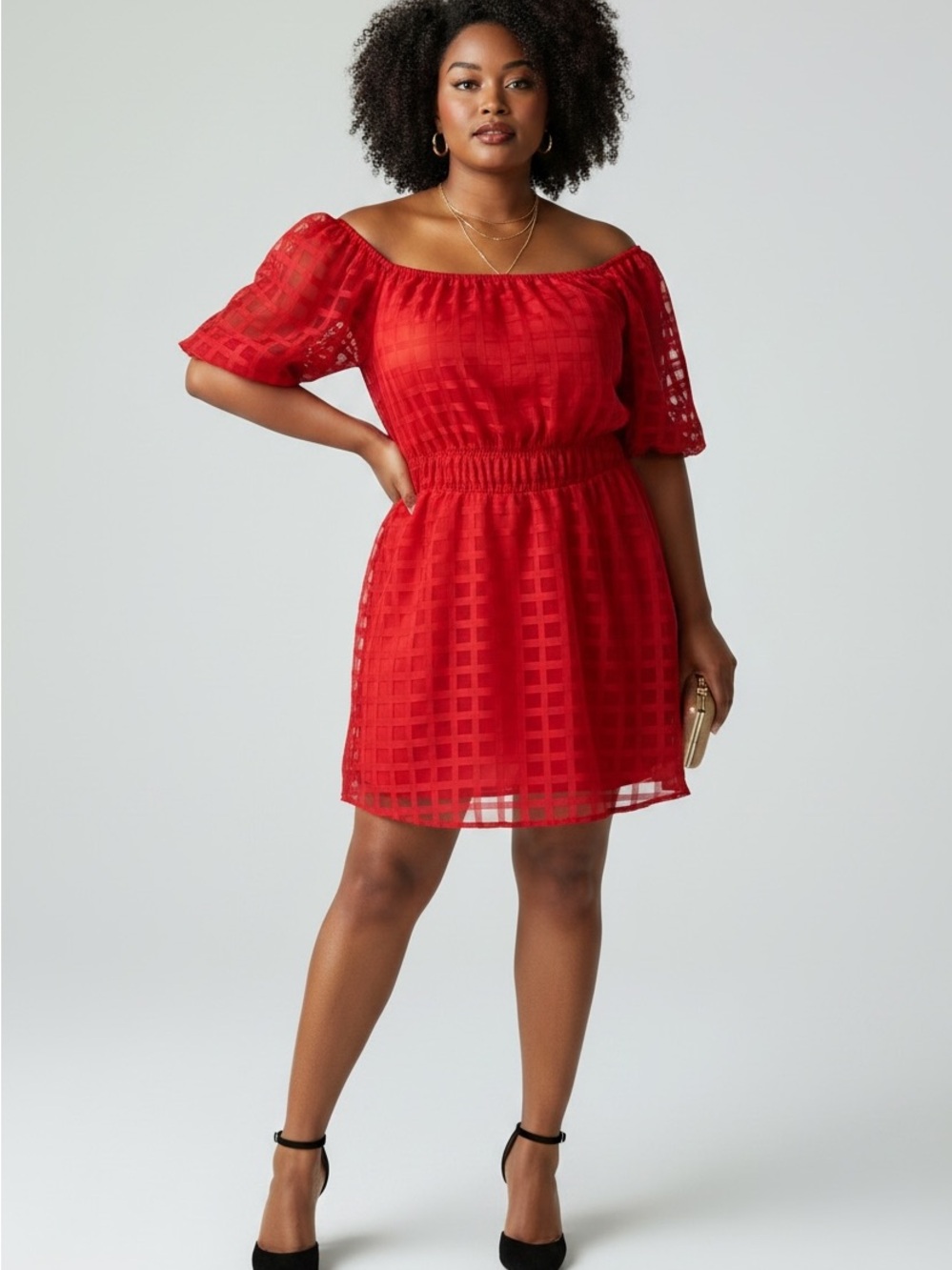 ❤️ PRETTYGARDEN Red Sheer Check Party Dress – Size XL ❤️